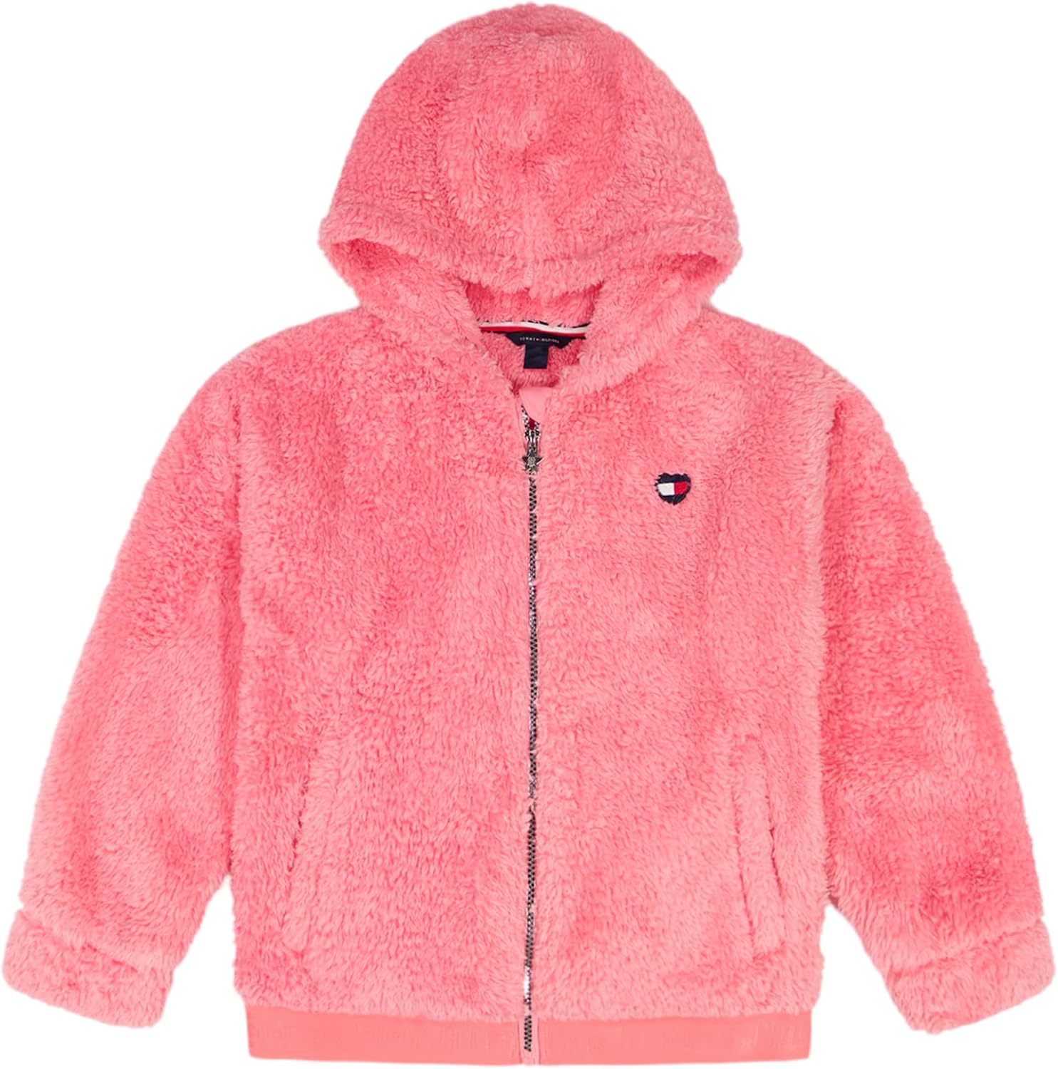 

Толстовка Tommy Hilfiger с длинными рукавами из искусственной шерсти Minky Sherpa на молнии с капюшоном и передними карманами для девочек, Strawberry Pink