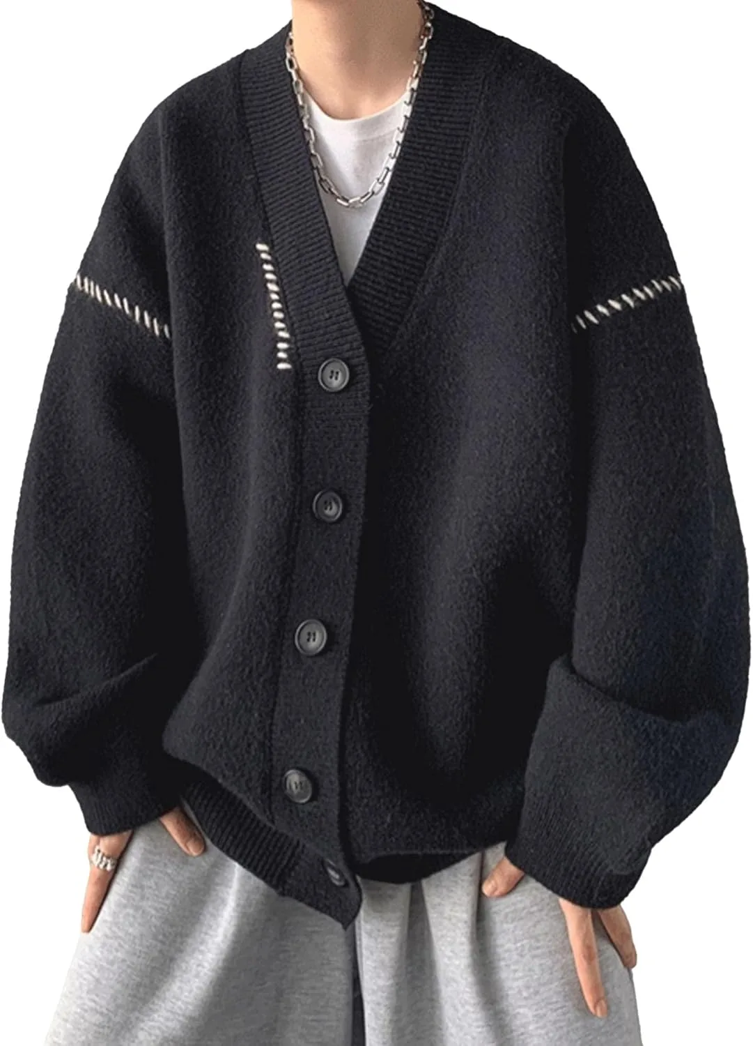 

Мужской кардиган свободного кроя с пуговицами и V-образным вырезом