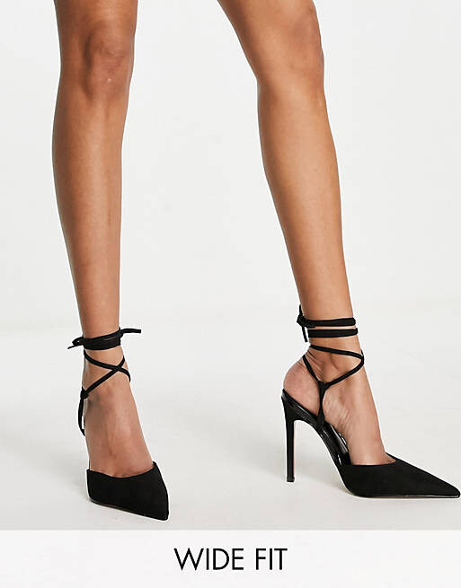 Черные туфли на высоком каблуке с завязками ASOS DESIGN Wide Fit Prize — фото 4