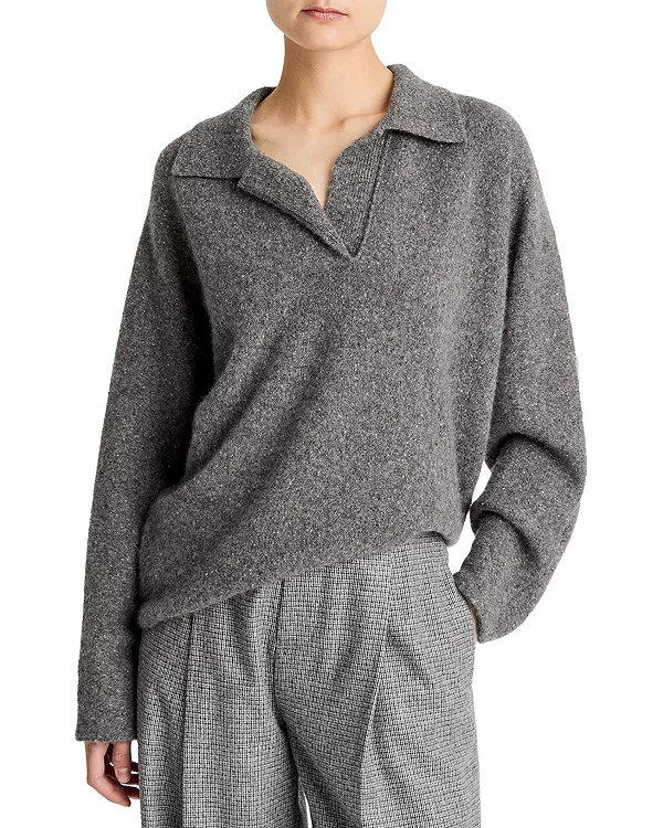 

Кашемировый свитер с воротником-поло «летучая мышь» Donegal Vince, серый