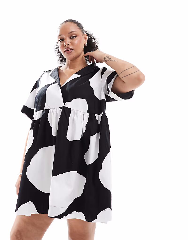 

Платье-рубашка мини ASOS DESIGN Curve с корсетным подолом и воротником-стойкой с монохромным принтом