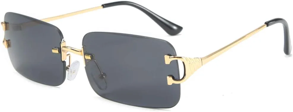 

Металлические прямоугольные солнцезащитные очки с градиентными линзами, без оправы, женские солнцезащитные очки без оправы (золотые с черным) kachawoo, Gold Black