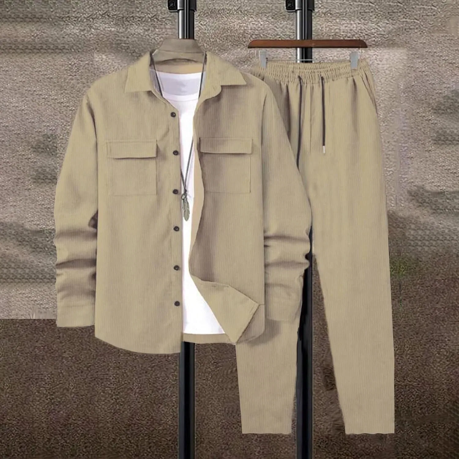 Костюм спортивный мужской Corduroy, 2 предмета, рубашка и брюки, Beige — фото 2