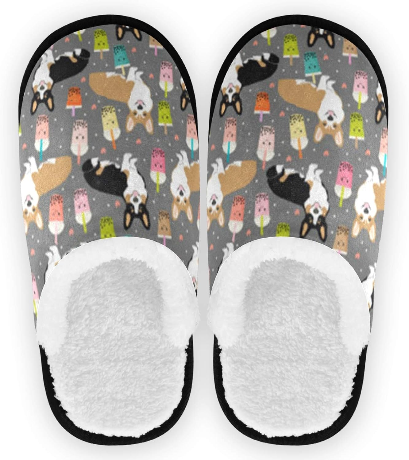 

Уютные пушистые флисовые тапочки для женщин и мужчин, корги, с мягкой пенной стелькой с эффектом памяти, домашние теплые тапочки для спальни, на плоской подошве, для дома и улицы Visesunny, мультиколор