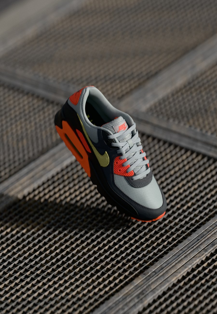 

Кроссовки Nike Sportswear AIR MAX 90, Light Smoke Grey/Limelight/Hyper Crimson/Black/Dark Smoke Grey/Dark Grey