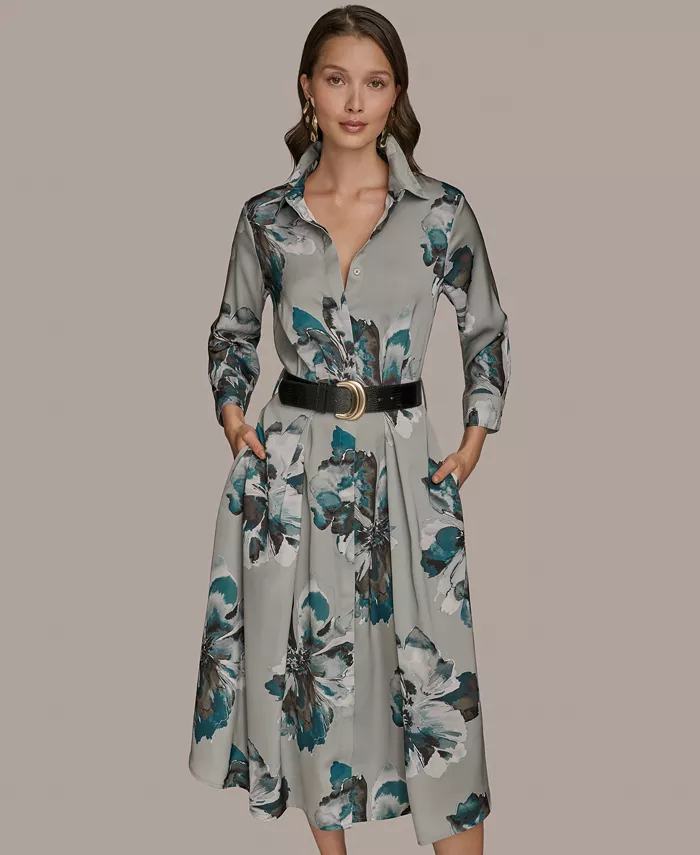 

Женское платье-рубашка с длинными рукавами и поясом Donna Karan New York, зеленый
