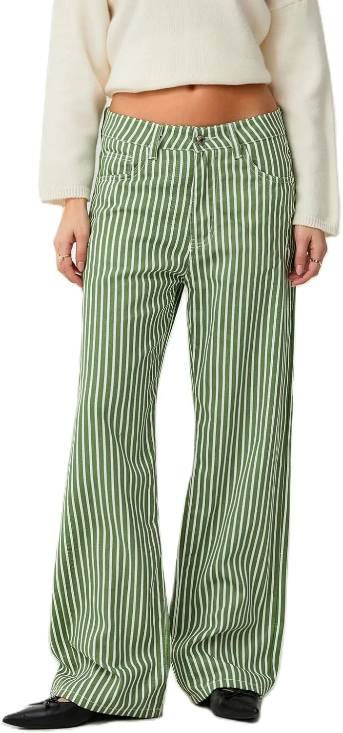 

Franhais женские джинсы Y2k в полоску, высокие, широкие, эластичные