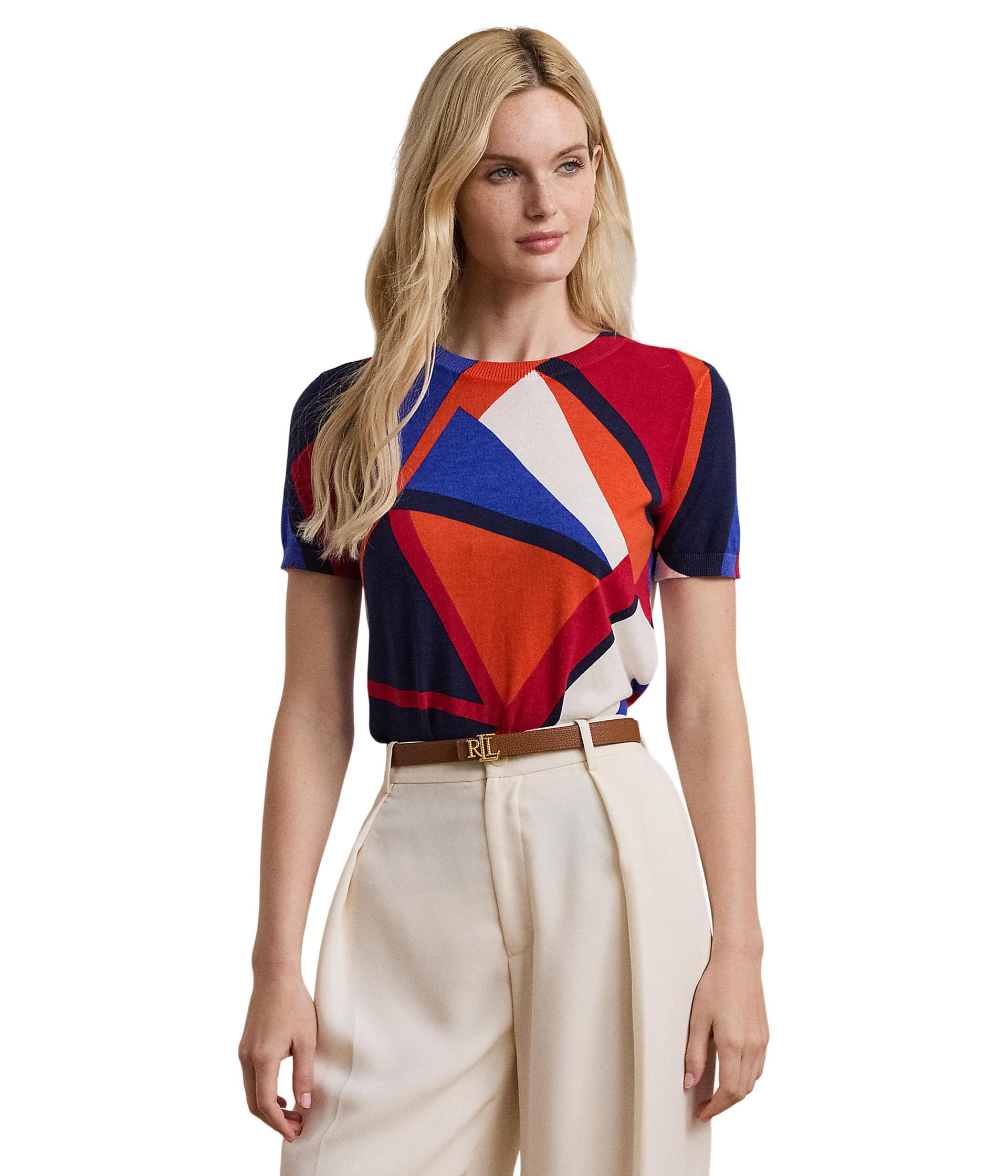 

Свитер Lauren Ralph Lauren Print Cotton-Blend Short-Sleeve Sweater, черный мульти