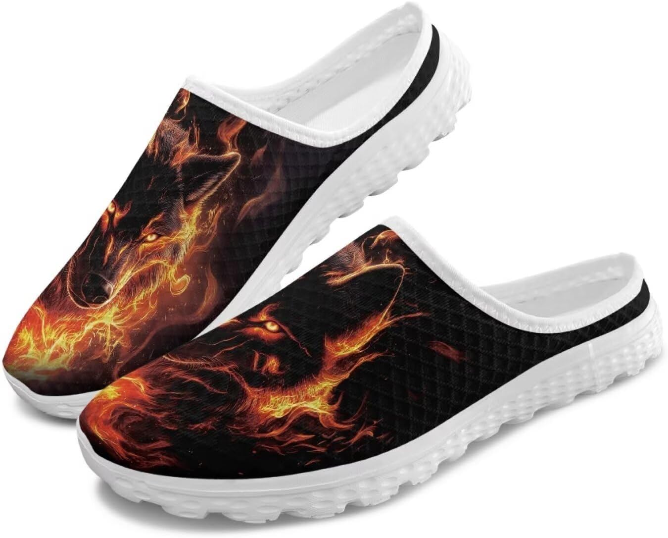 

Мужские сетчатые шлепанцы без задника с принтом - дышащие, легкие, противоскользящие, удобные для ходьбы и офиса Ocwfudsx, Wolf Flame