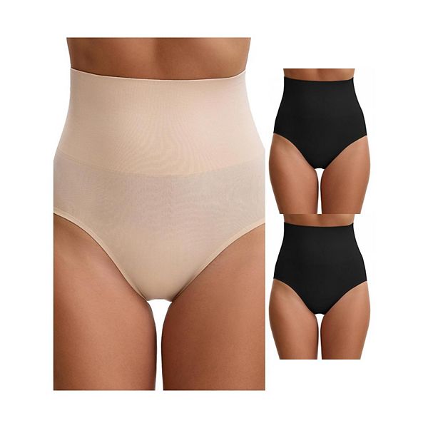 

3 пачки женских утягивающих трусов с высокой талией для контроля живота Inspire Chic, Black Beige