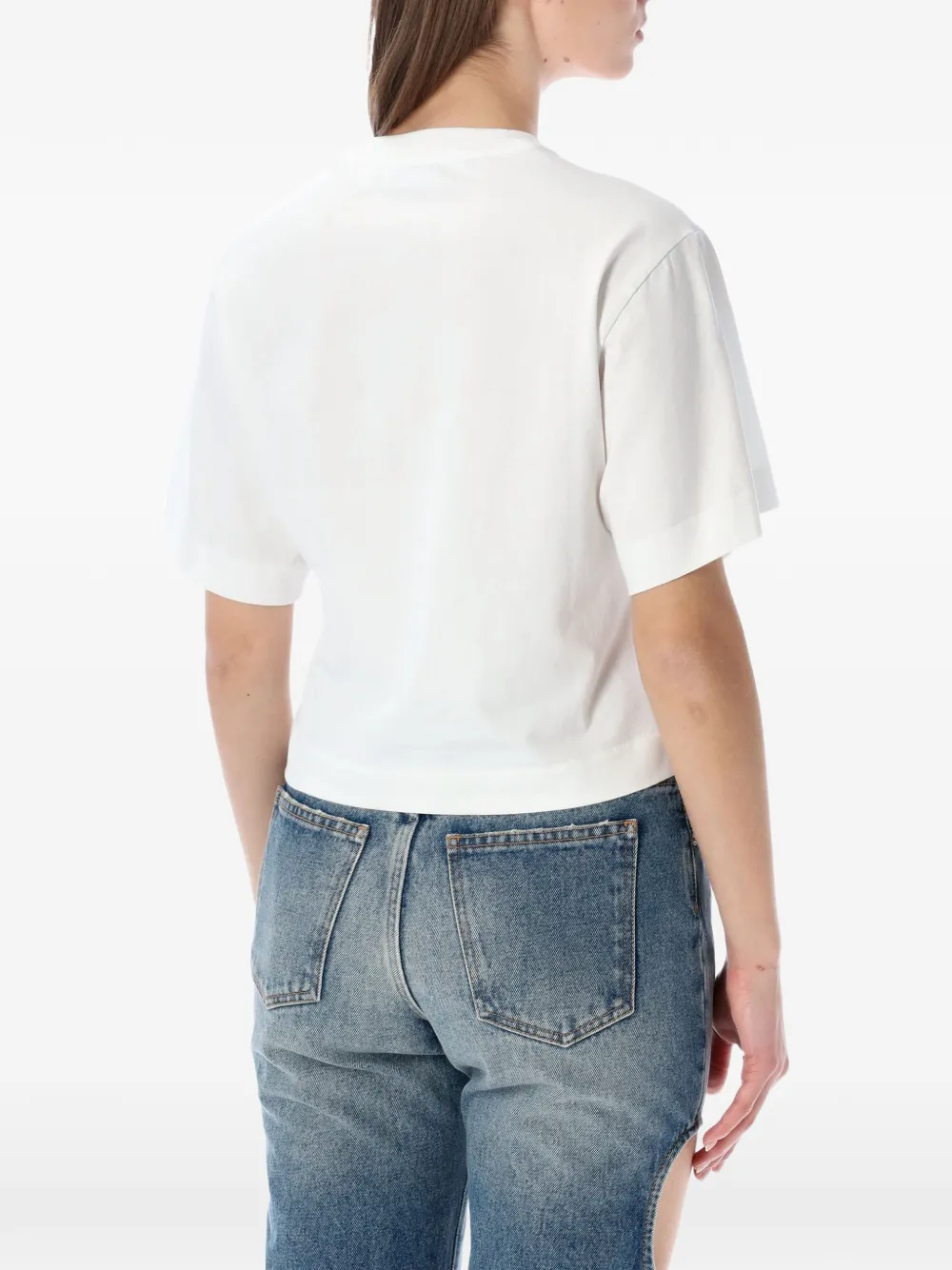 Укороченная футболка с цветочным принтом Off-White, белый — фото 2