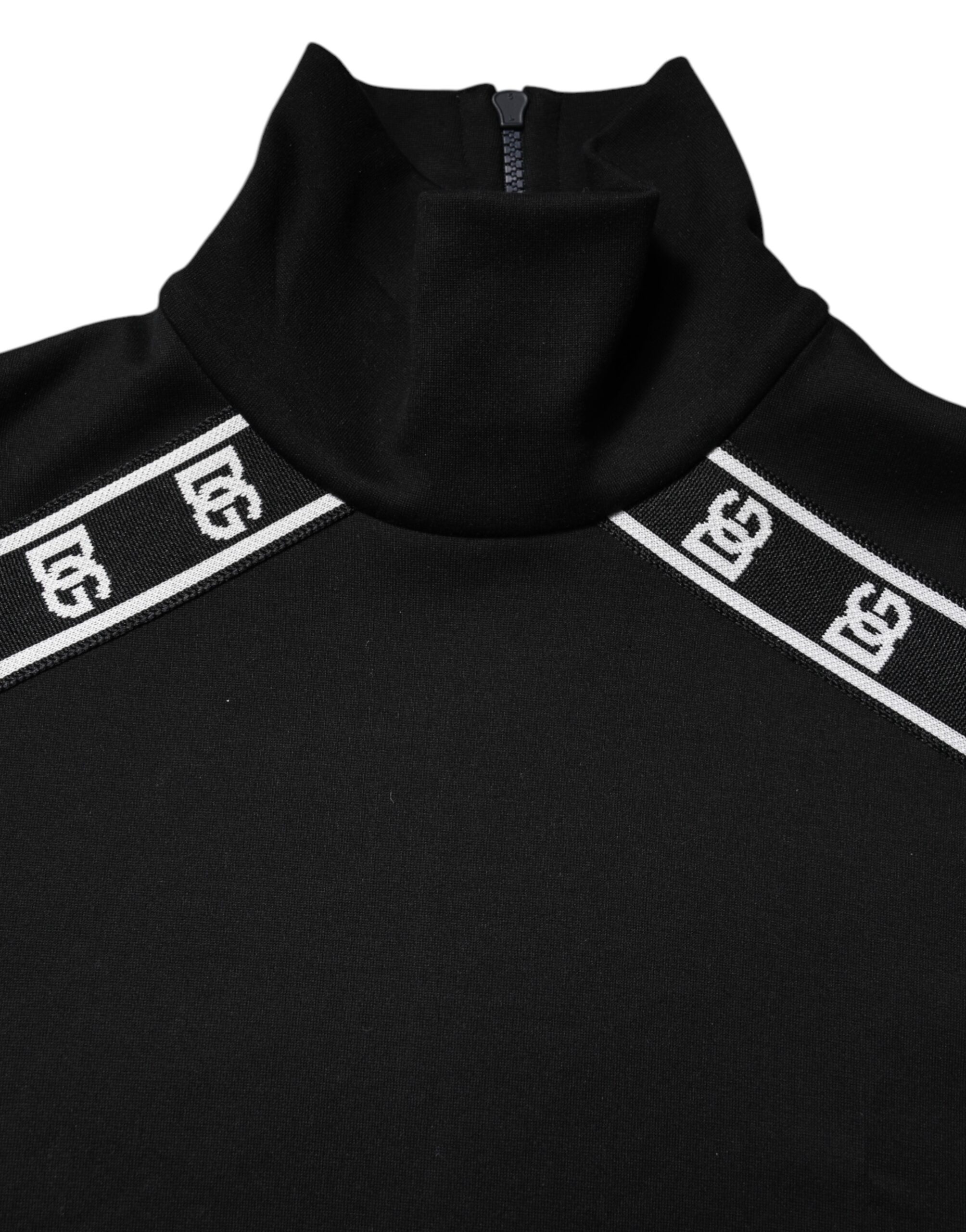 Черная хлопковая футболка с принтом DG и высоким воротом Dolce & Gabbana, Black — фото 4