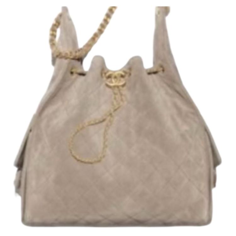 

CHANEL Сумка через плечо из замши Vintage Gold Metal, средний размер, для женщин, темно-серый