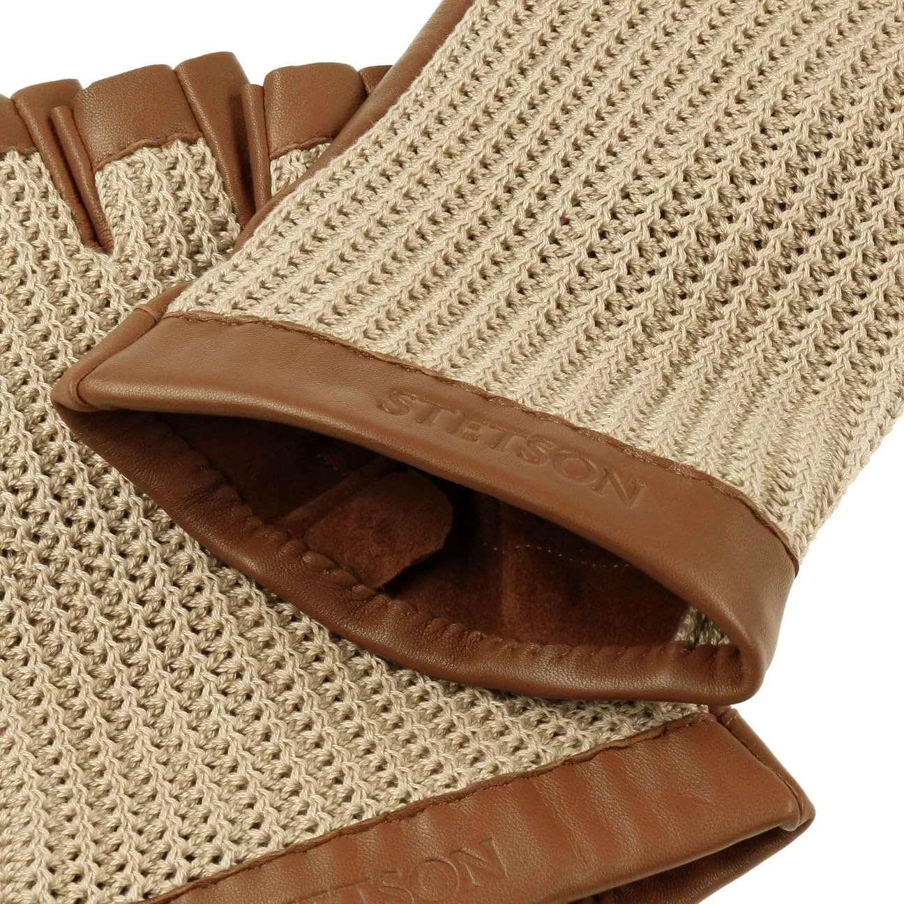 Мужские кожаные перчатки Stetson Nappa & Knit весна-лето Stetson, Beige / Brown — фото 2