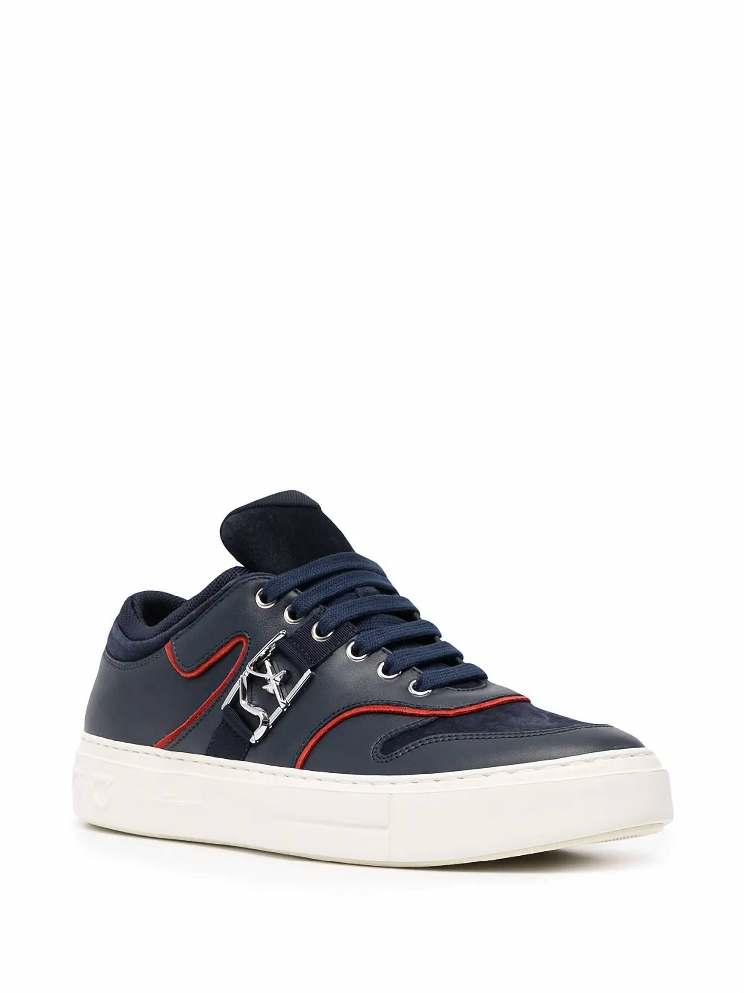 

Мужские низкие кроссовки Borg Logo синего цвета Salvatore Ferragamo, синий