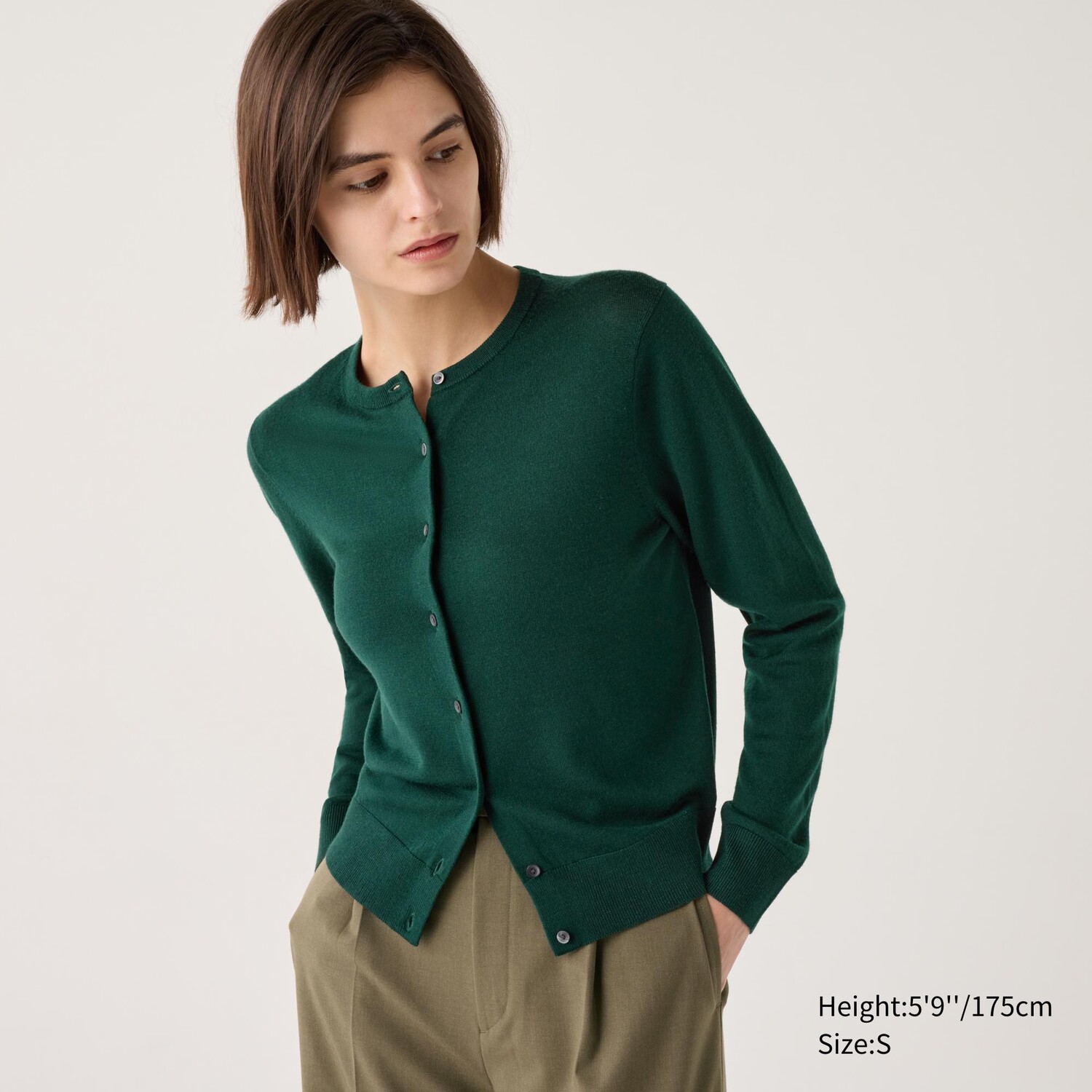 

Кардиган из мериносовой шерсти с круглым вырезом UNIQLO, зеленый