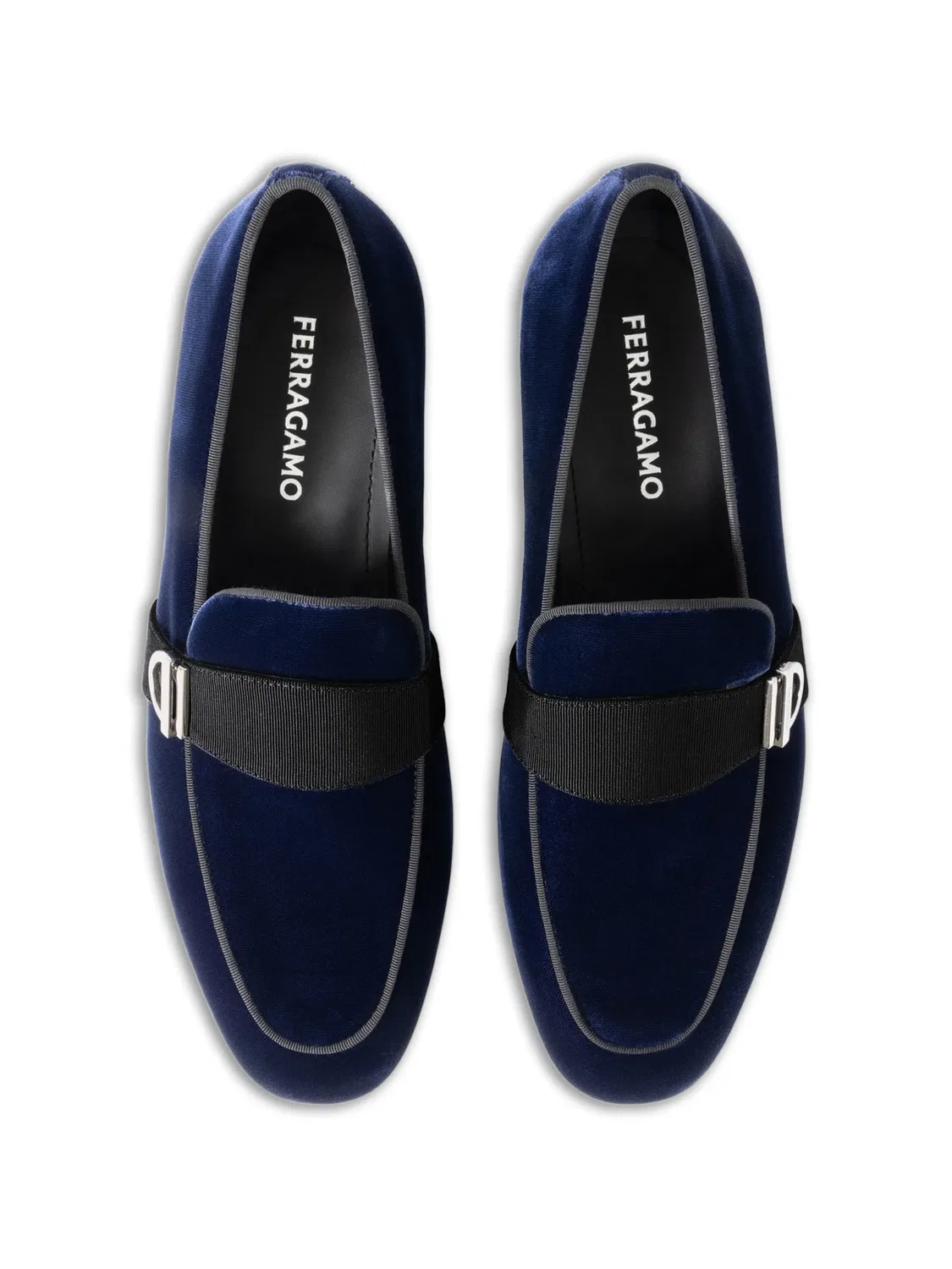 Бархатные лоферы с декором Gancini Ferragamo, синий — фото 3