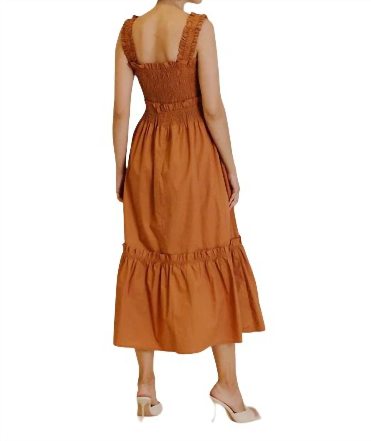 

Терракотовое платье-миди со сборками Aureum