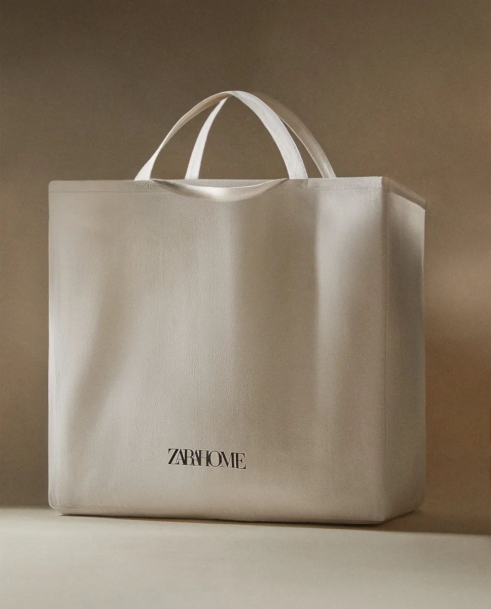 

Хлопковая сумка xl Zara Home, экрю, Белый, Хлопковая сумка xl Zara Home, экрю