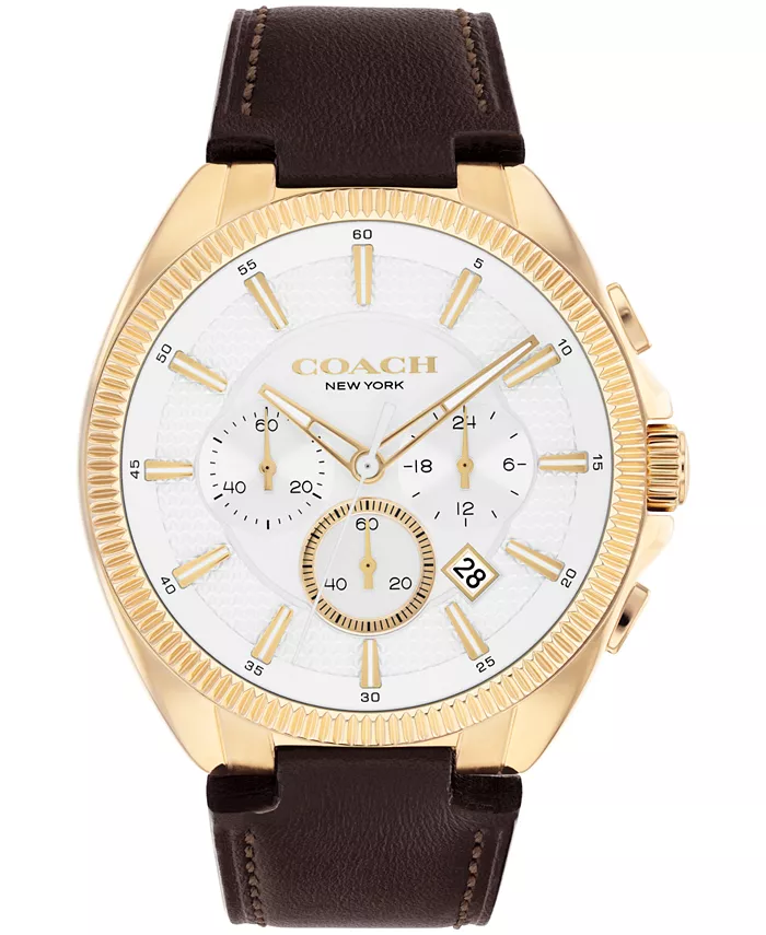 

Мужские часы Jackson на кожаном ремешке из телячьей кожи темно-коричневого цвета, 44.1 мм COACH