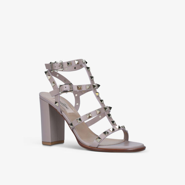 Кожаные босоножки Rockstud на каблуке с открытым носком Valentino Garavani, красный — фото 3