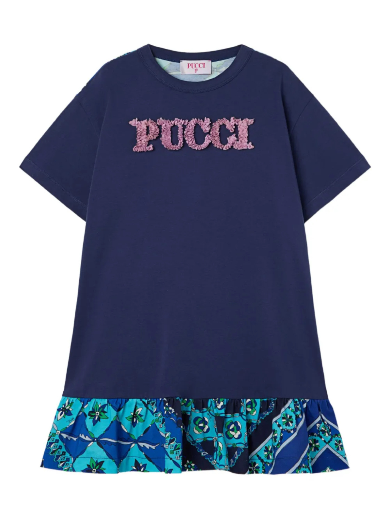 

Платье-футболка с фактурным логотипом PUCCI Junior, синий