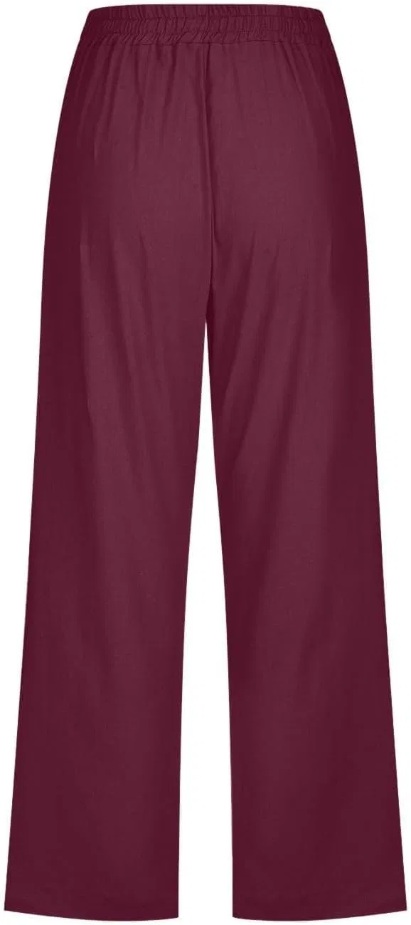 Штаны капри, повседневные, Linen Capri Pants, винный — фото 3