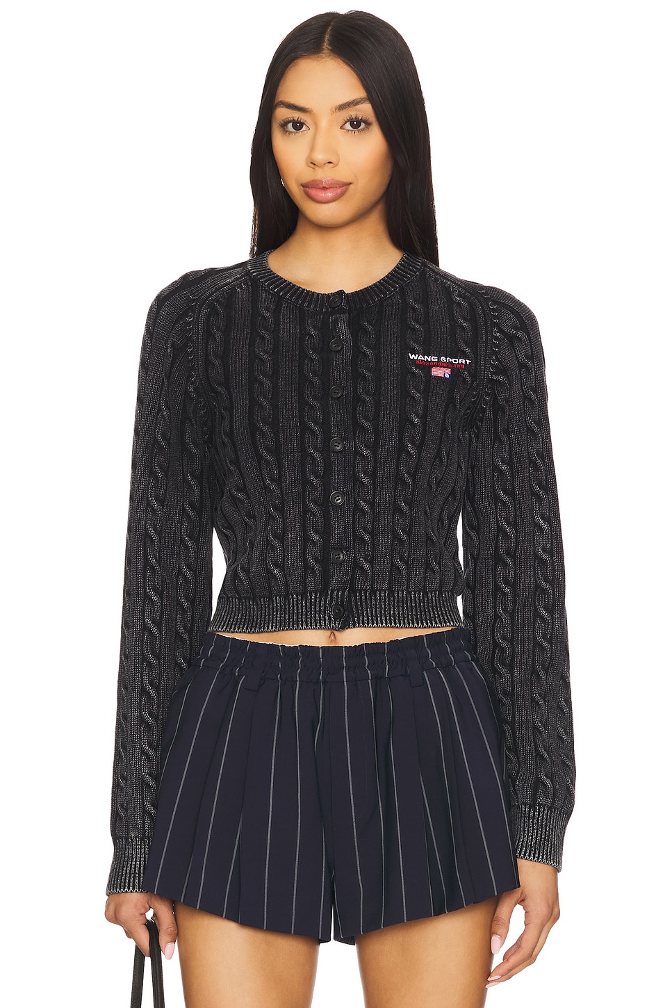 

Короткий кардиган с круглым вырезом Alexander Wang, washed black