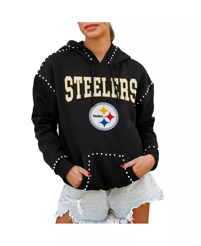 

Женская черная толстовка с капюшоном Pittsburgh Steelers Catch the Vibe с заклепками Gameday Couture