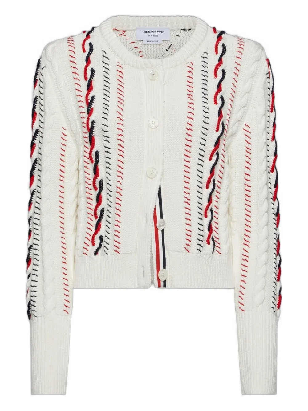 

Кардиган косой вязки на пуговицах THOM BROWNE, белый