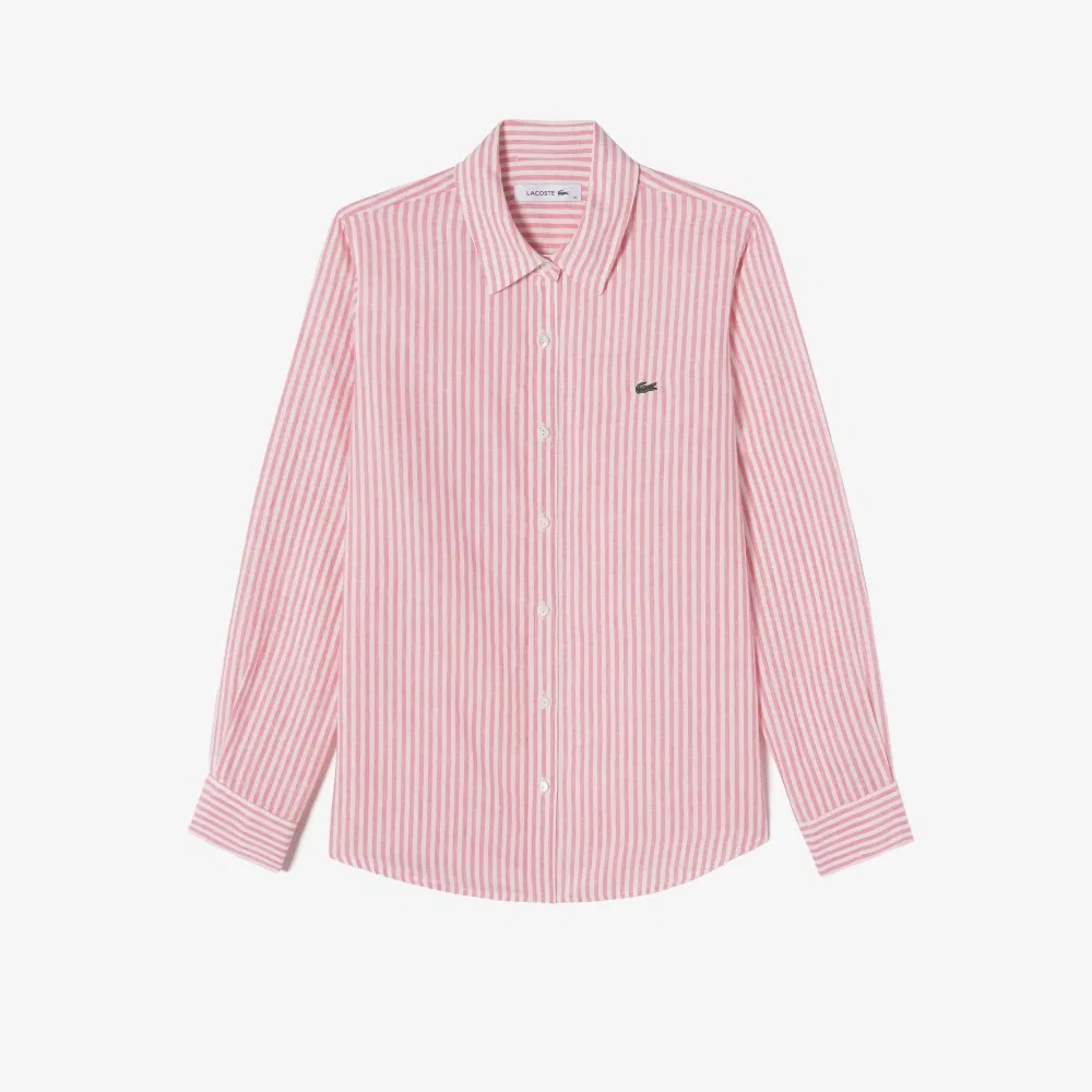 Рубашка Lacoste льняная женская розовая стандартного кроя — фото 2