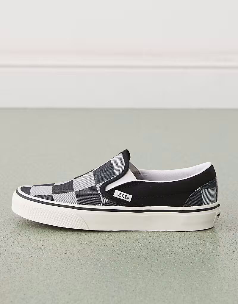 Кроссовки Vans Classic Slip-ON с монохромным шахматным узором черного цвета — фото 2