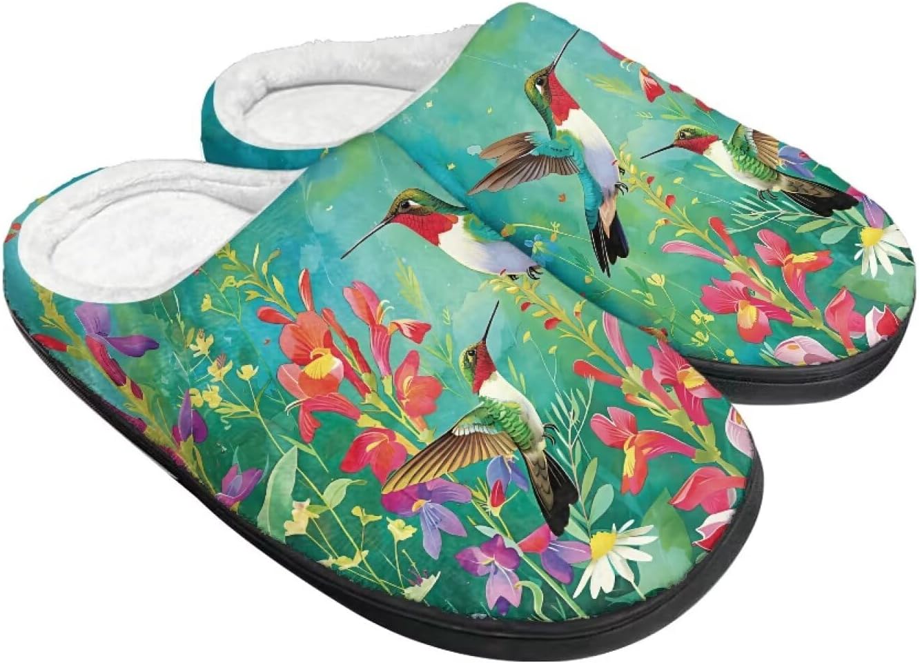 

Тапочки Tomeusey для женщин - домашние и хлопковые тапочки с противоскользящей подошвой, подарок для женщин и мужчин, Hummingbird Flowers