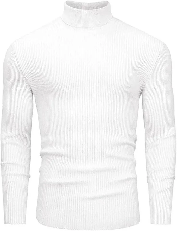 Мужской свитер Slim Fit с воротником-водолазкой, длинным рукавом и полосатым узором — фото 3