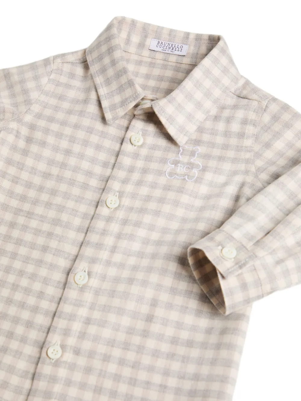 Рубашка Bernie Baby в клетку гингем Brunello Cucinelli Kids, нейтральный — фото 3