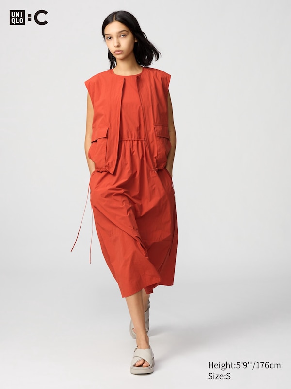 

Платье со сборками (без рукавов) Uniqlo, оранжевый