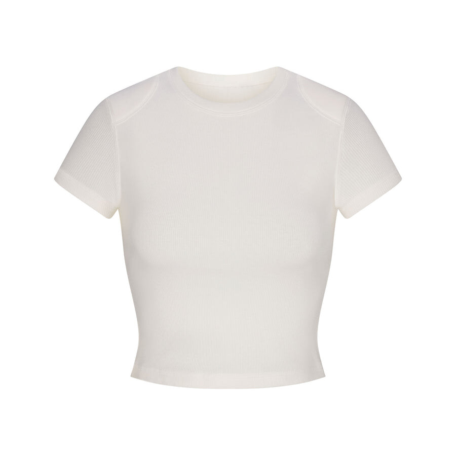 

Укороченный топ с подплечниками SKIMS Cotton Rib, цвет Marble