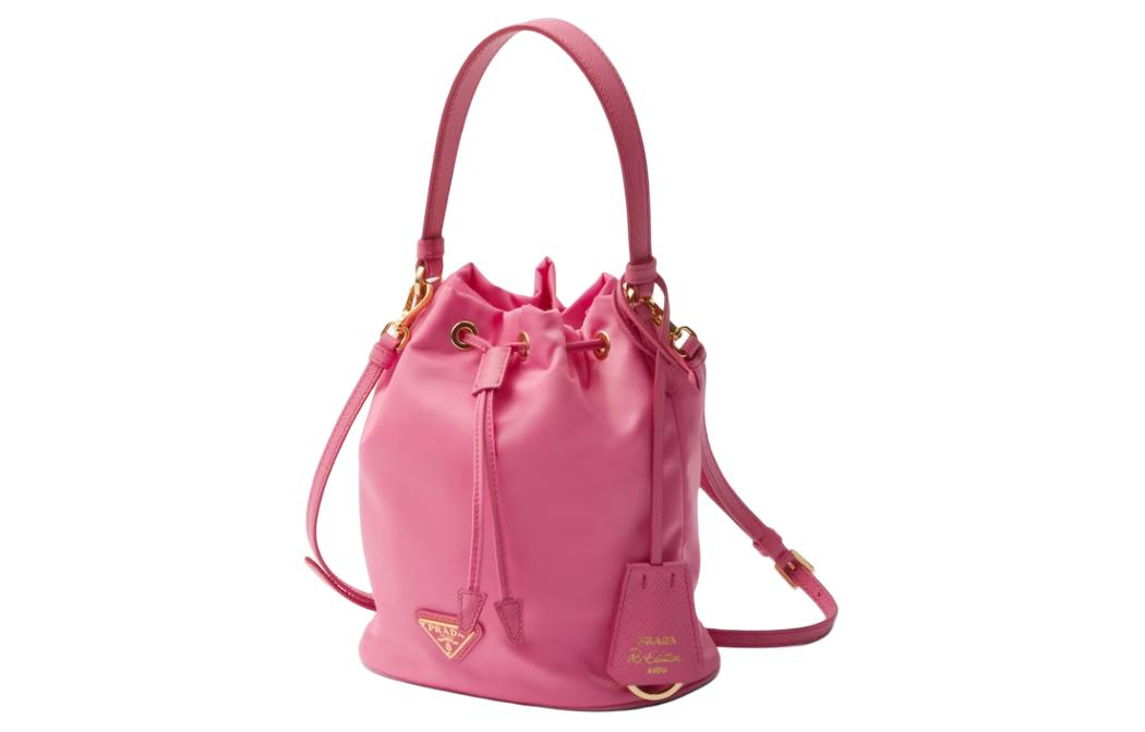 PRADA Re Edition Re Nylon Fabric With Leather Сумка-ведро, Сумка через плечо, Кроссбоди, Мини-сумка для женщин Begonia Pink — фото 2