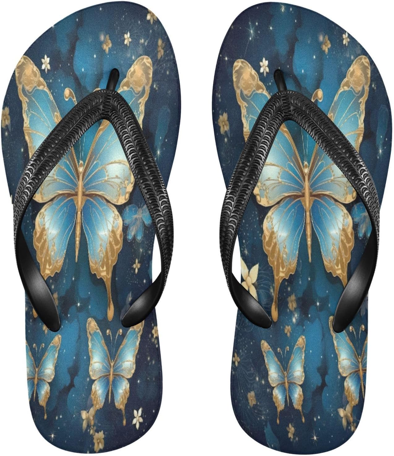 

Голубое золото Бабочки Цветы Вьетнамки Пляжный душ Тапочки Резиновые Нескользящие Летние Сланцы Обувь для женщин и мужчин Sinestour
