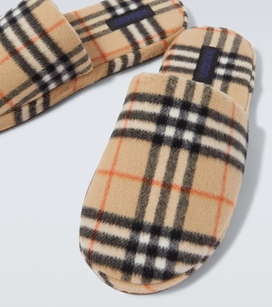 Тапочки Burberry в клетку, бежевый — фото 3