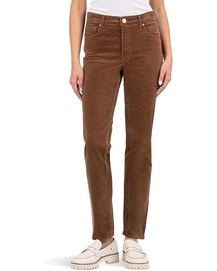 

Брюки KUT from the Kloth Petite Rachael High Rise Fab Ab Mom Regular Hem-Long in Corduroy, цвет Cognac