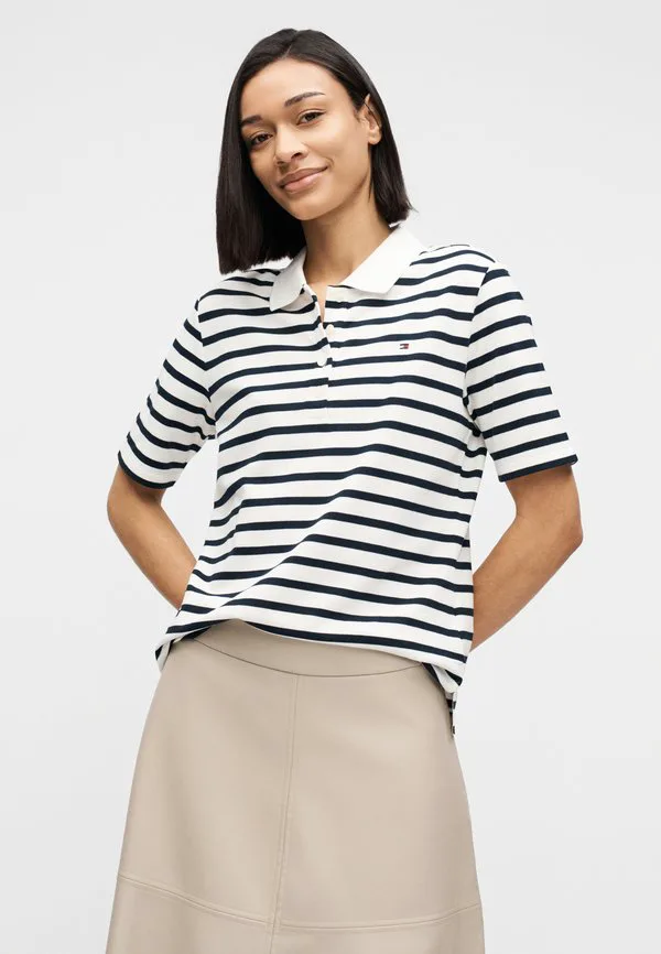 Рубашка-Поло из пике стандартного кроя 1985 года Tommy Hilfiger, Breton Ecru/Dark Night Navy Stp — фото 4