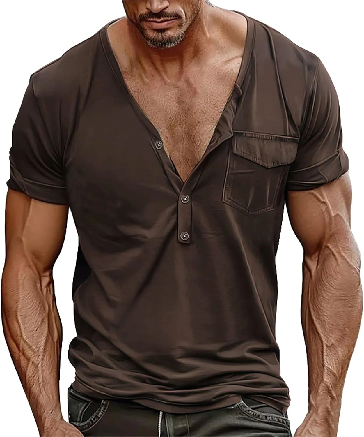 

Футболка Muscle Henley с V-образным вырезом и карманом
