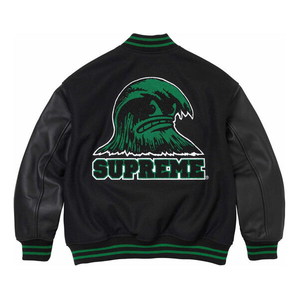 Куртка wave varsity jacket 'black green' Supreme, черный — фото 2