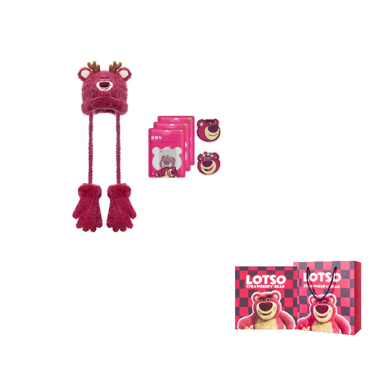 

Disney Вязаная шапка из полиэстера серии "Клубничный мишка" унисекс, Lotso Antler Plush Thermal Hat+Warm Patch 3 Bag/30 Pcs Combo Set
