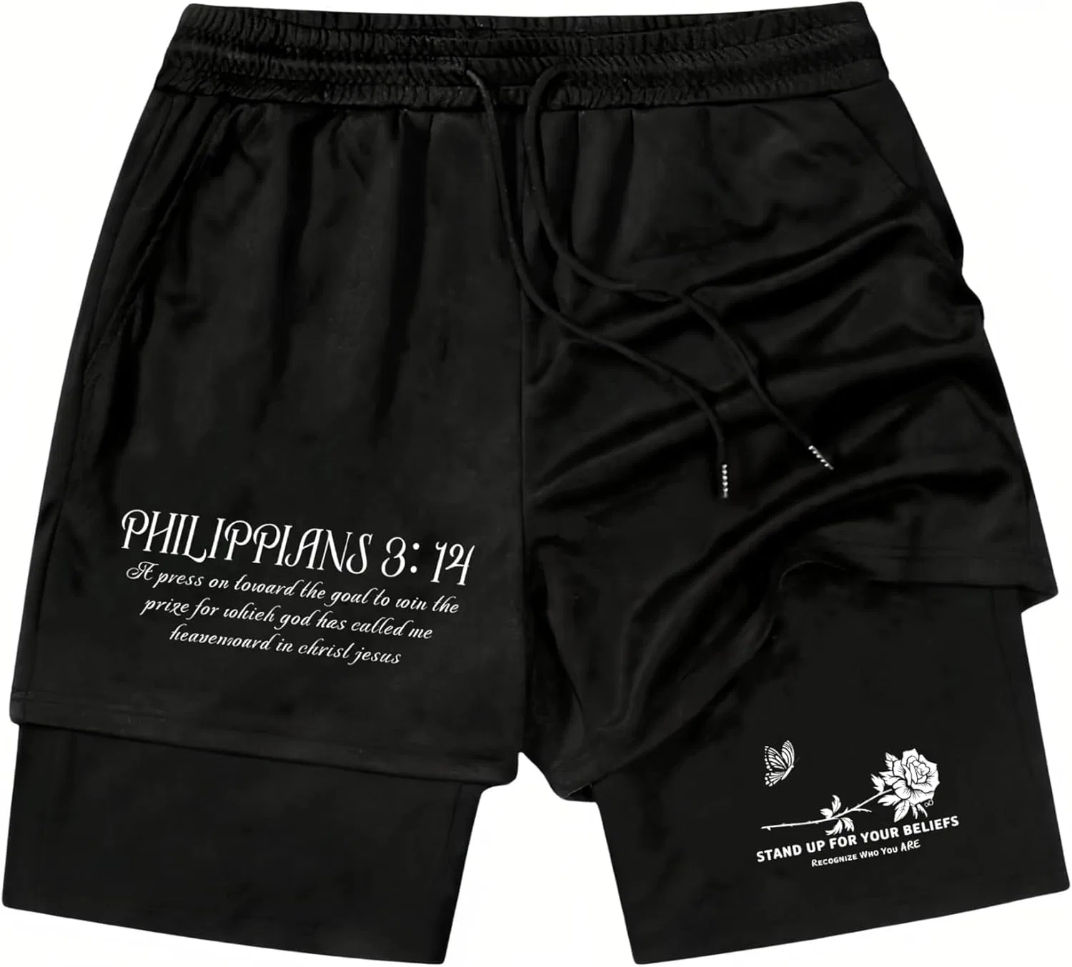 Generic Psalms 91 Christian Short, Psalms 91 Christ Jesus Men Workout 2 in 1 Short, Black C