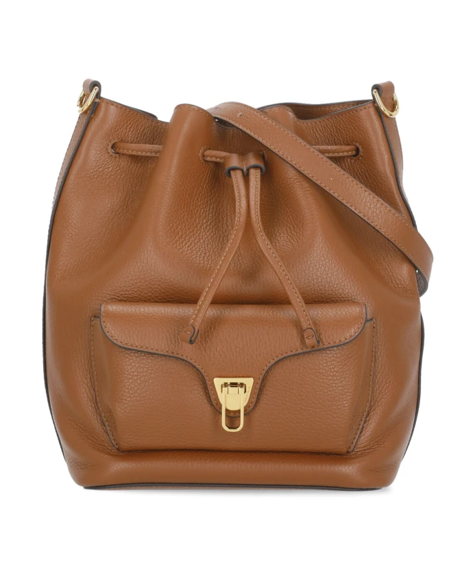 

Коричневая кожаная сумка через плечо с застежкой на шнурке. Coccinelle, коричневый