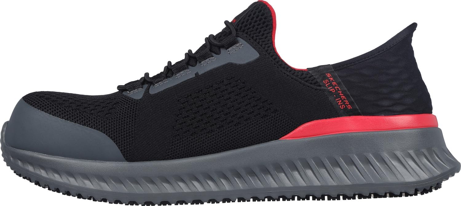 Мужские лоферы Skechers Tilido Fletchit с механизмом без рук и с защищенным носком, черный/красный — фото 4