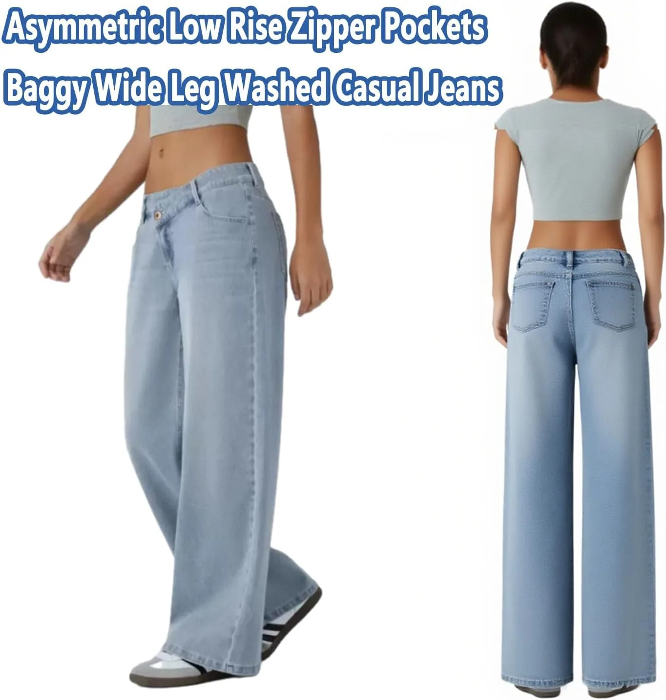 Женские джинсы low rise baggy с прямыми штанинами и застежкой-молнией — фото 3