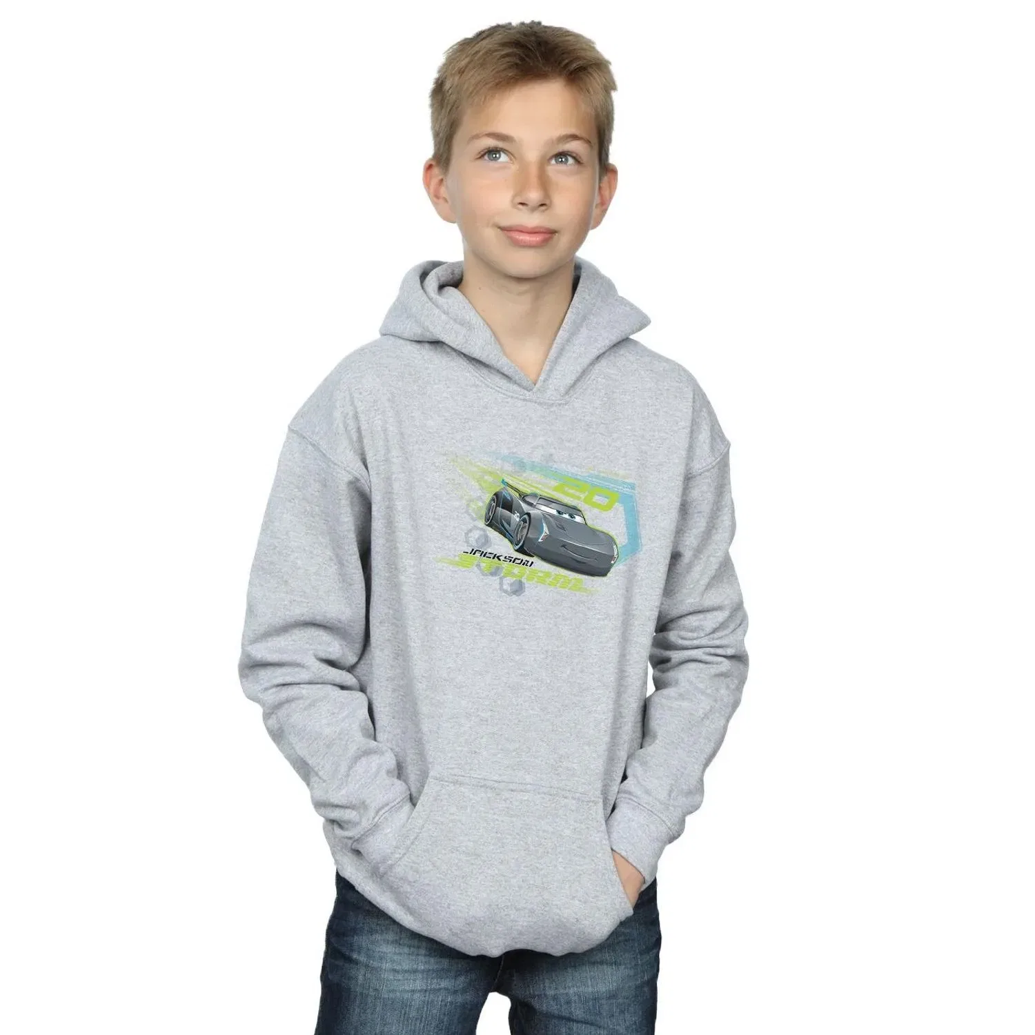 Худи детское с принтом Cars Jackson Storm Disney, серый